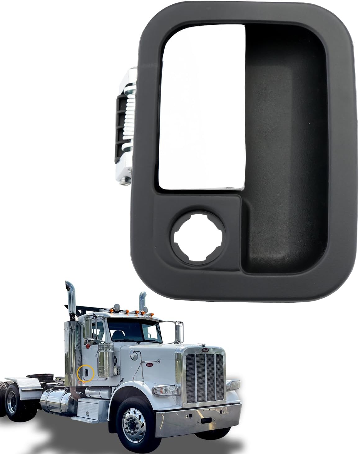 Exterior Door Handle Set (Pair), Compatible with 2001-2025 Peterbilt, 2005-2020 Kenworth, Chrome Outside Front Left Driver & Right Passenger Side Handle w/ Key Hole, OE# 7605403, 7605408, 42766, 42767
