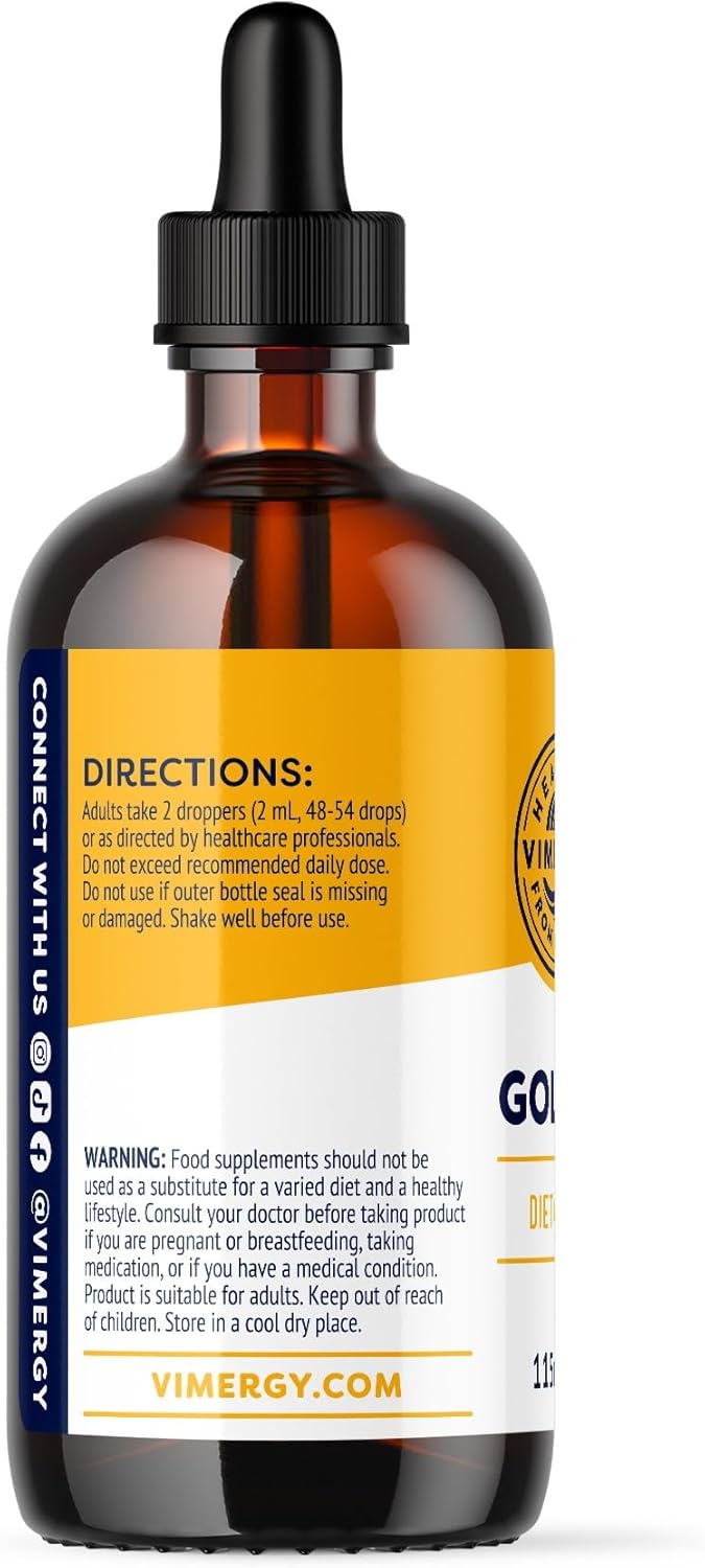 Vimergy USDA Organic Goldenseal Supplement – 57 2mL (2 Droppers or 48-54 Drops) Servings (200mg Extract Per Serving). Vegan, Alcohol-Free Golden Seal herb Drops Great for Tea (115 mL)