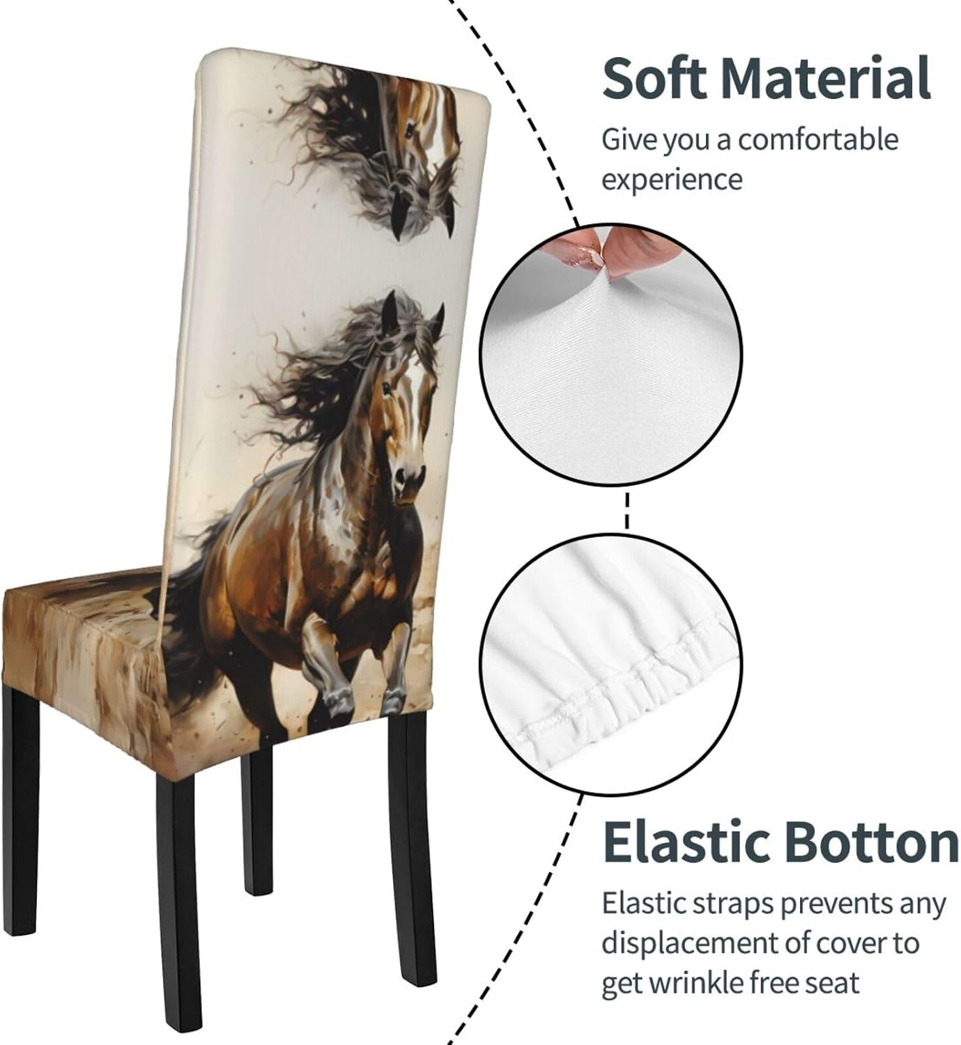 Western Horse Prints Protection Cover for Dining Chair - Stretchable Chair Throw Covers for Dining Room, Hotel Event Party