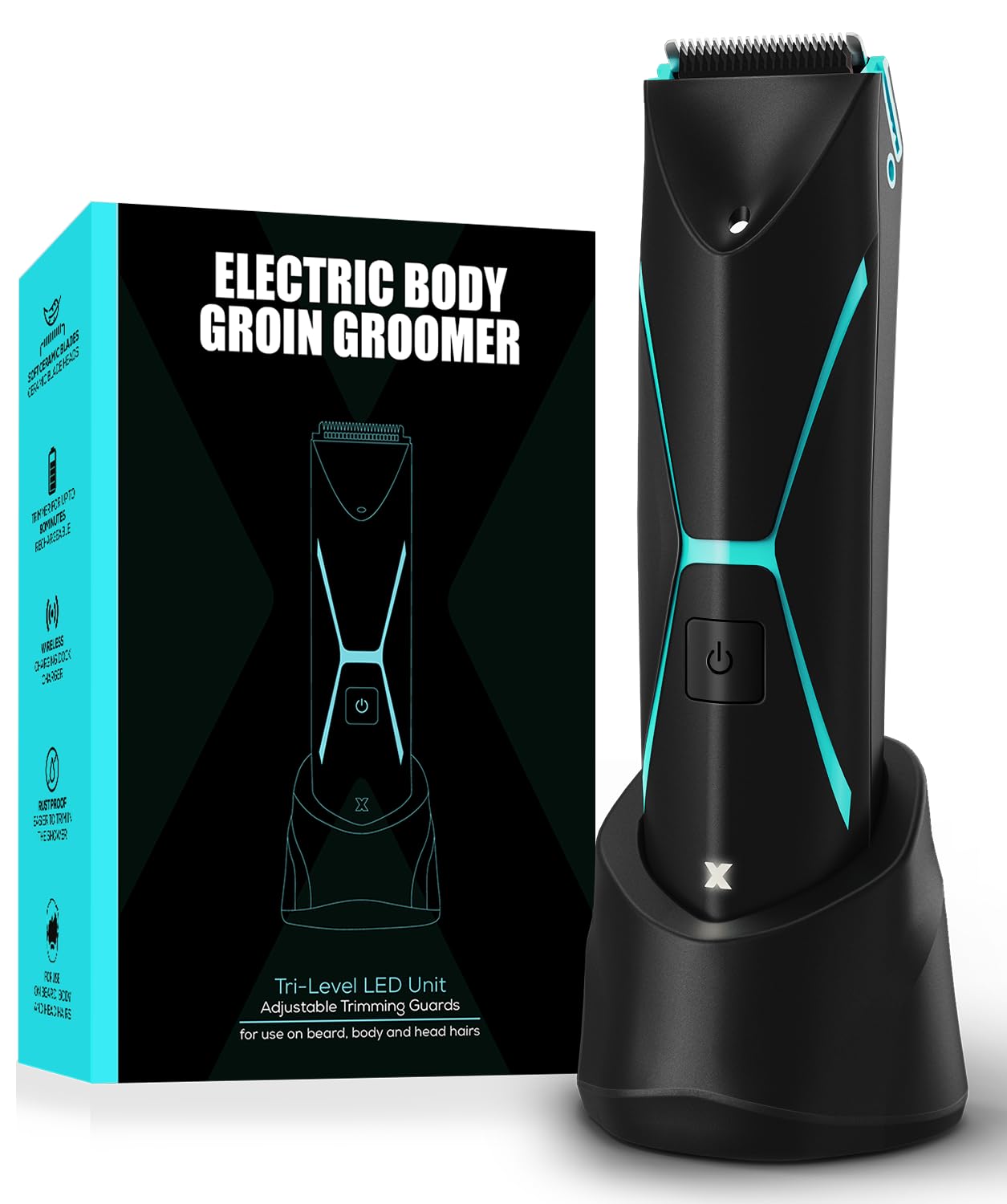Brightman Electric Body Hair Trimmer for Men – Waterproof Cordless Groomer with Ceramic Blades LED Light & 120-Min Runtime for Chest Groin Armpits Legs & Travel