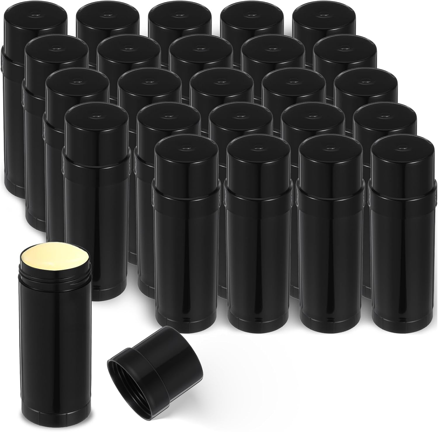24 Pcs Plastic Deodorant Containers,2 oz/60ml Empty Round Twist-Up Solid Stick Tube Container for Homemade Deodorant,Shaving Soap Stick,Heel Lip Balm,Solid Lotion Bars-Top Filling, Black