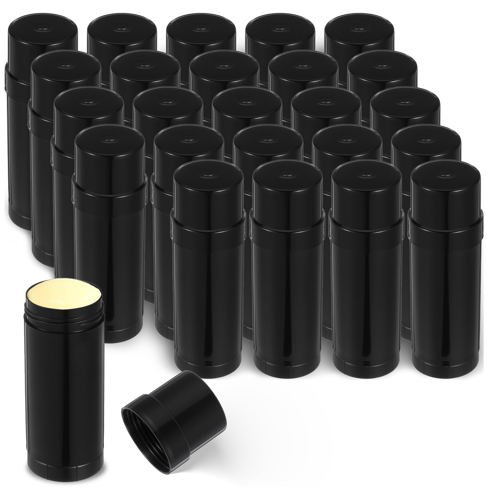 Photo 1 of ***5 ARE MISSING***24 Pcs Plastic Deodorant Containers,2 oz/60ml Empty Round Twist-Up Solid Stick Tube Container for Homemade Deodorant,Shaving Soap Stick,Heel Lip Balm,Solid Lotion Bars-Top Filling, Black***5 ARE MISSING***