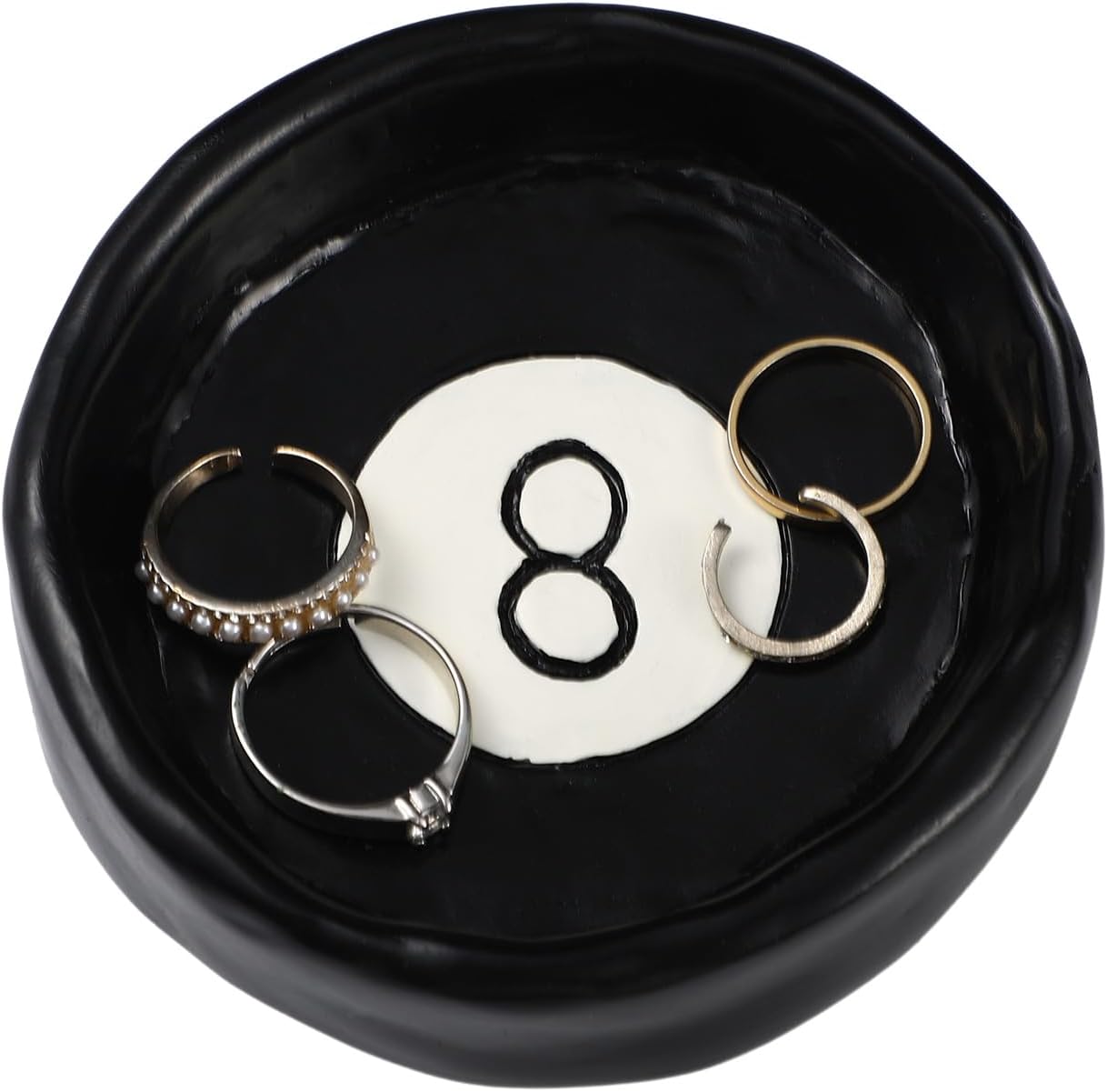 Roowest Black Ball 8 Jewelry Tray Trinket Dish 8 Ball Jewelry Tray Dish Desk Decor Resin Earrings Necklaces Watch Key Home Decor Gift for Women Cute Plate Bowl Room Aesthetic