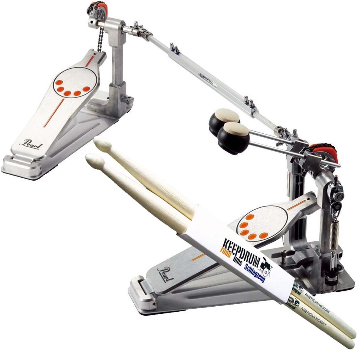Pearl P-932 Double Foot Machine Bass Drum Pedal + Keepdrum Drumsticks
