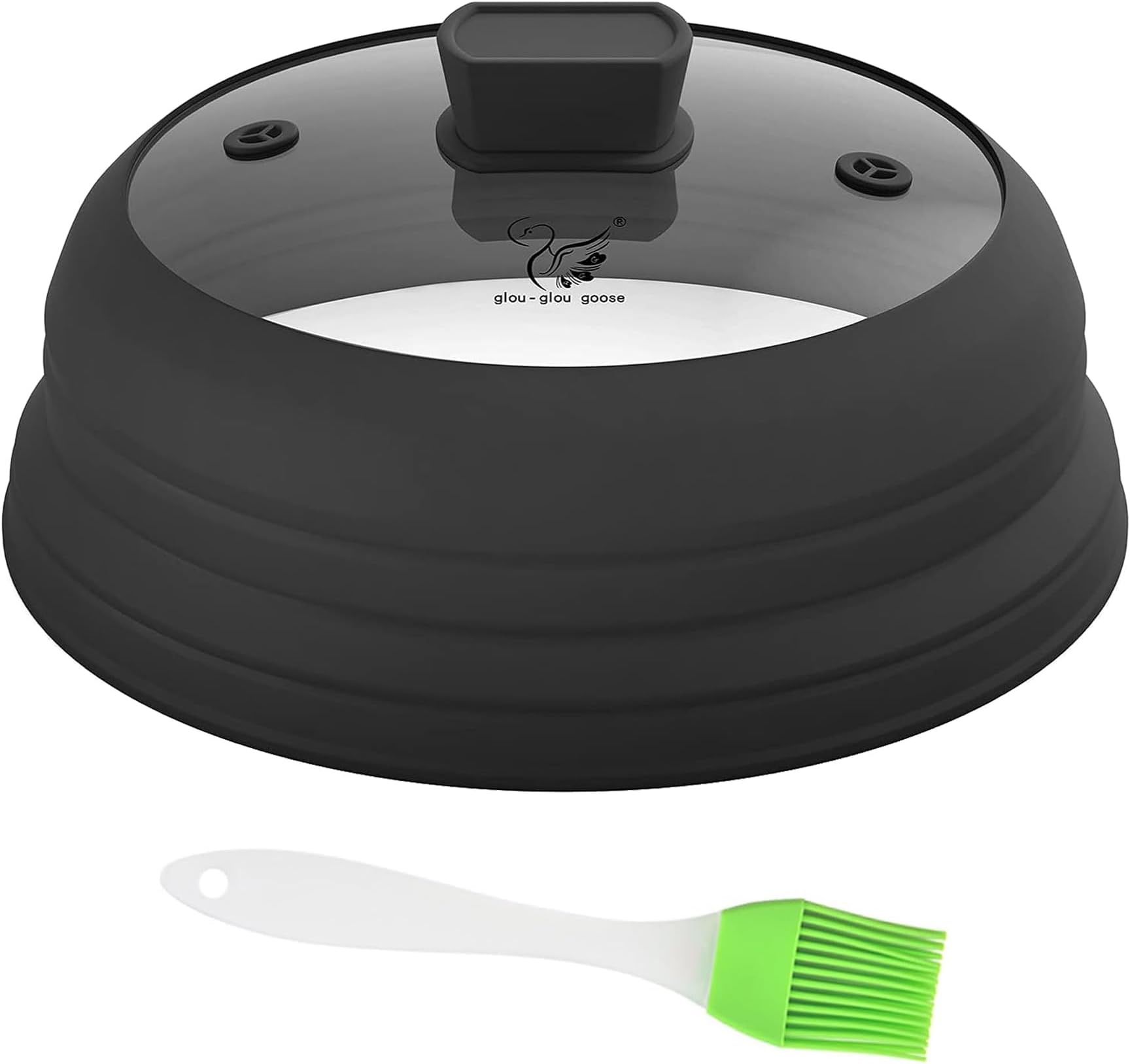 Microwave Splatter Cover Microwave Cover for Food Collapsible Plate Cover Lid with Easy Grip Handle Safe Tempered Glass & Silicone Pot Cover Splatter Heat Resistant Cover Guard (BLACK 9 INCH)