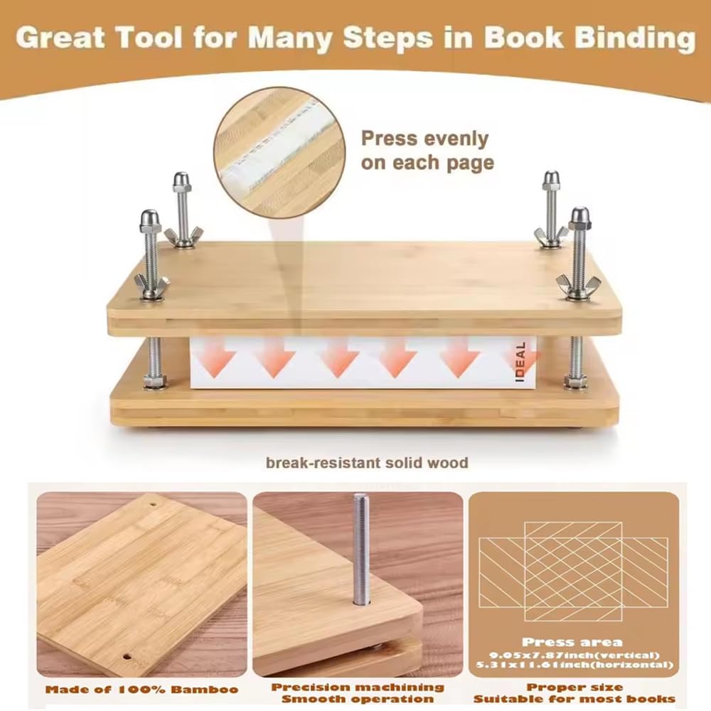 Buchbinder Set,Buchpresse aus Holz,handgefertigtes Buchbinder-Starterwerkzeug-Set, 35pcs 37.5*29cm tragbares,mit Holzbindepresse, Falzbein, Buchdeckel,Ahle,Buchbindeband,für DIY Buchbinder Handwerk