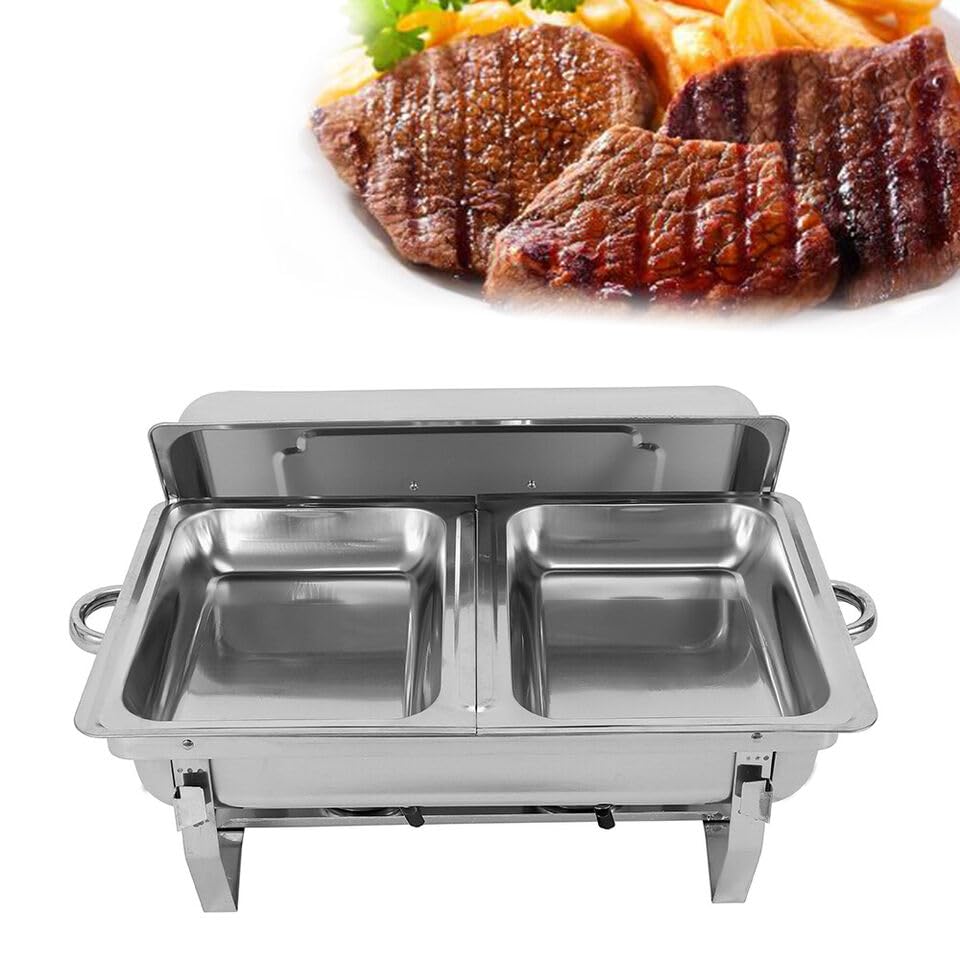 Edelstahl Warmhaltebehälter, 7,5L Speisenwärmer Buffetwärmer mit Faltbaren, Wärmebehälter für Catering Buffet und Party (1 Set 2 Behälter)