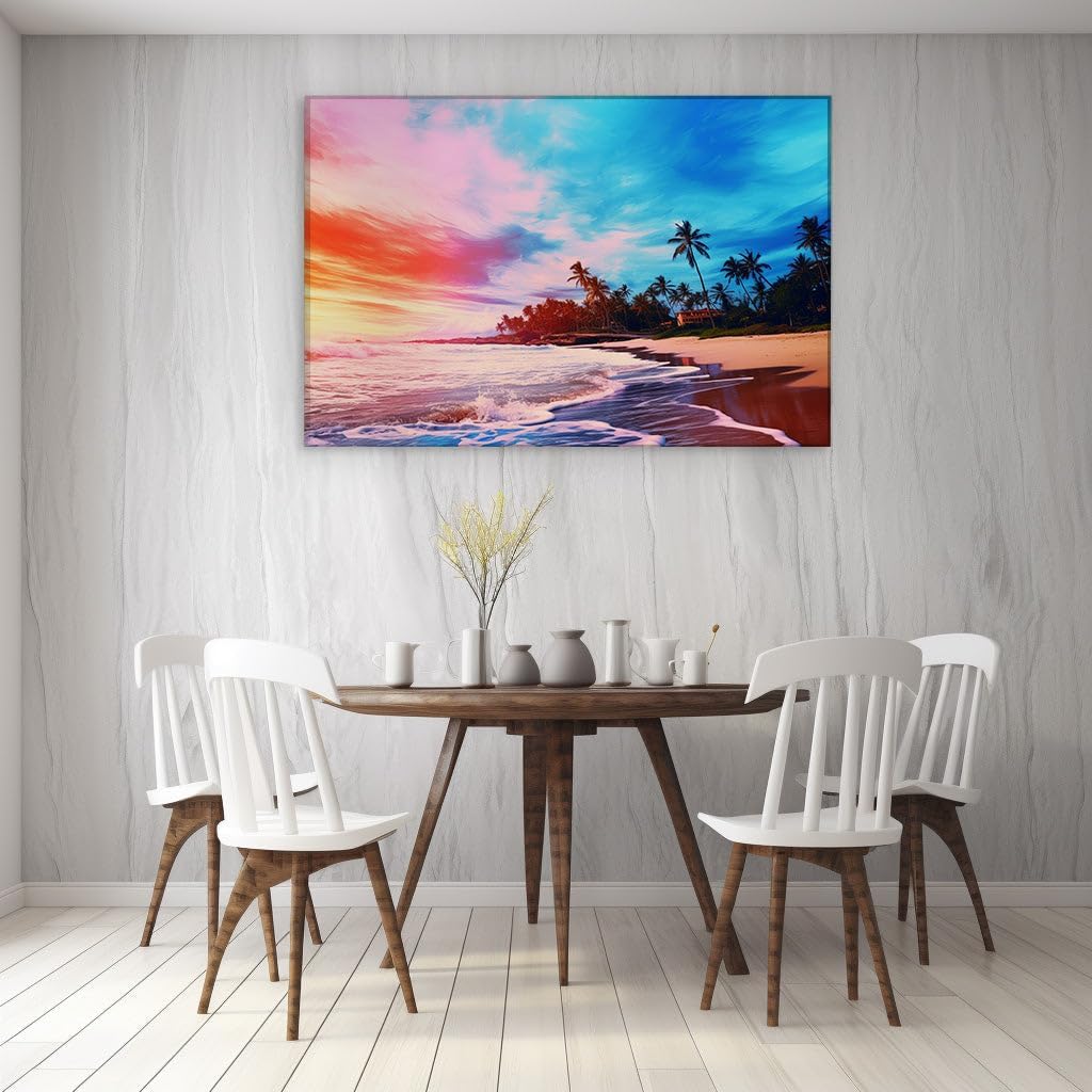 Canvas for Living room. Sunset Serenade: Where Skies Paint the Beach in Hues of Dreams, 27 x 18 inch Canvas Wall Art - Contemporary Masterpieces - Modern Home Decor