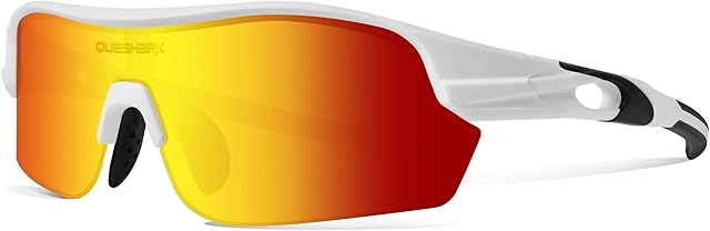 Queshark Polarized Sports Sunglasses with 4 Interchangeable Lenses for Men Cycling Running Driving Fishing Golf Baseball Glasses QE0047