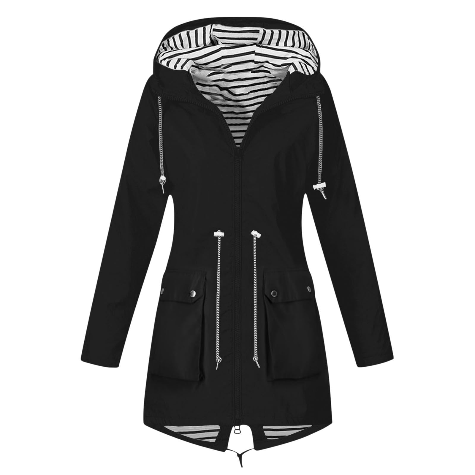 Chubasquero rosa softshell de mujer con chaqueta acolchada larga para invierno 6
