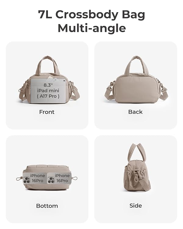 BAGSMART Mini Duffle Bag, Crossbody Bags for Women, 6.8L Lightweight Travel Purse for Women, Puffy Shoulder Bag, Water-resistant, Tan by BAGSMART - Used condition - Image 6