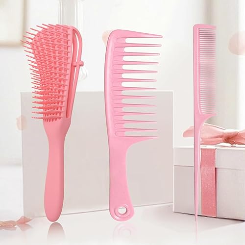 Miniatura 1 de RECOOL Juego de 3 cepillos desenredantes para cabello húmedo, cepillo desenredante para cabello natural negro, peine de dientes anchos con peine de