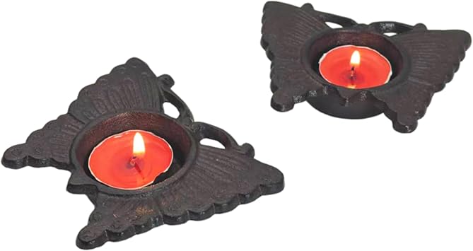 Small Cast Iron Candle Holder, Small Handmade Vintage Candlestick Holders, Rustic Tea Light Candle Holder, Farmhouse Candle Stand for Fireplace Shelf Home Decor Butterfly Pattern