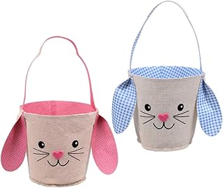 Easter Canvas Baskets. A Clever & Kids` Safe Alternative to Wooden or Plastic Baskets to Avoid Risk of Scratches, Injuries Chewing Wood or Plastic Baskets. Kids Will Love It (3 Pink 3 Blue)