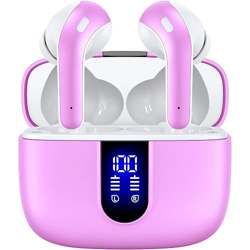 TAGRY Bluetooth Headphones True Wireless Earbuds 60H Playback LED Power Display Earphones with Wireless Charging Case IPX5 Waterproof in-Ear Ear buds with Mic for TV Smart Phone Laptop Computer Sports