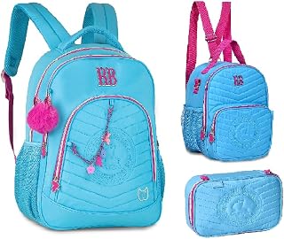 Kit Mochila Costas, Lancheira e Estojo Rebecca Bonbon Matelassê Azul- Clio Style
