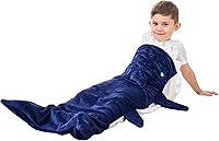 Vista 6 de Softan Manta de tiburón para niños, franela suave, juguetes para niños, manta de forro polar con cola de tiburón, azul oscuro, cálida y suave