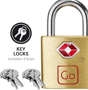 Go Travel Sentry TSA Luggage Lock - Brass with 2 Keys - Twin Pack | Keeps your suitcase secure through airport security - approved padlock inspectable without being cut by security. Ref 350.