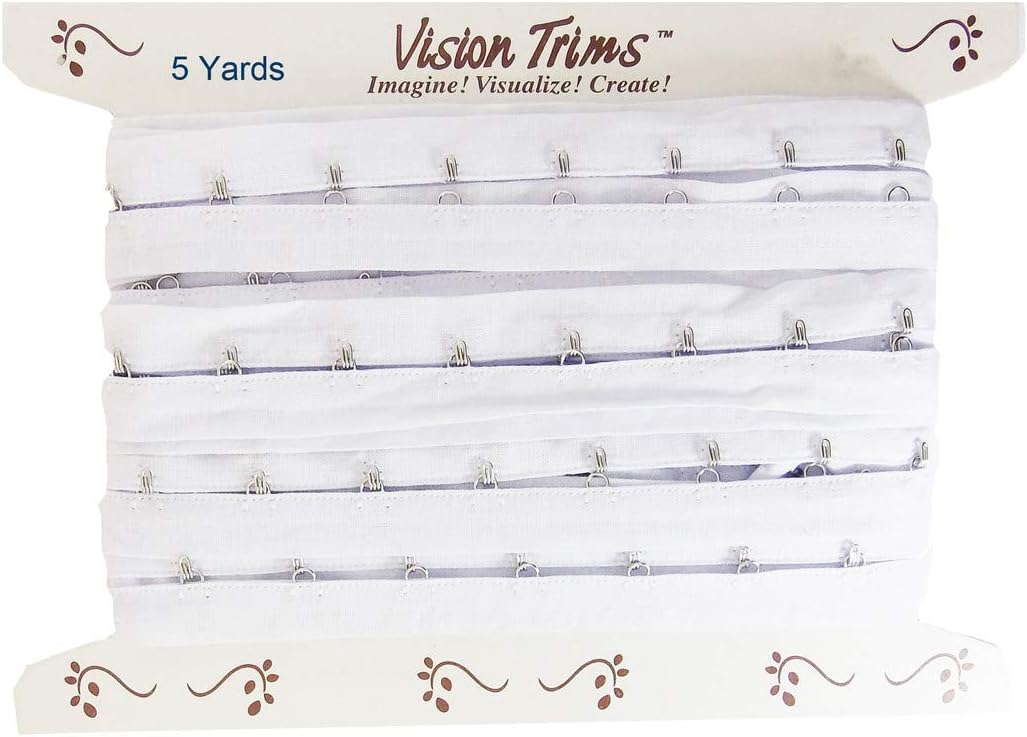 5 Yards Pair Hook and Eye Trim- 1" SPACING- Silver Metal On White Cotton Tape Ribbon Edging Cordage for Corset Sewing Quilting Renaissance Dance Bridal Costumes Drapery Home décor- #45-WH-1-5Y