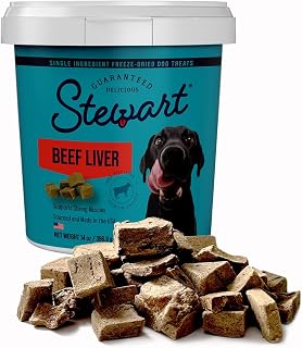 Stewart Freeze-Dried 100% Beef Liver Dog Treats, 14oz Tub ~315 Pieces, Grain-Free High-Protein Training Treats & Meal Topper