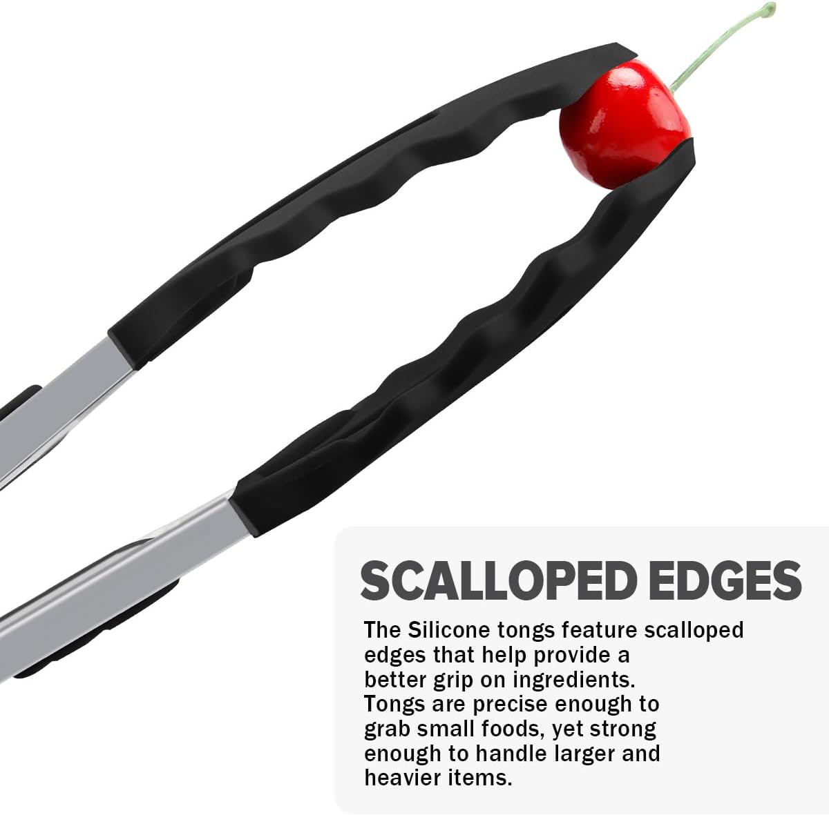 Stainless Steel Kitchen Tongs with Silicone Tips, 2 Pack-9" and 12" (Black)