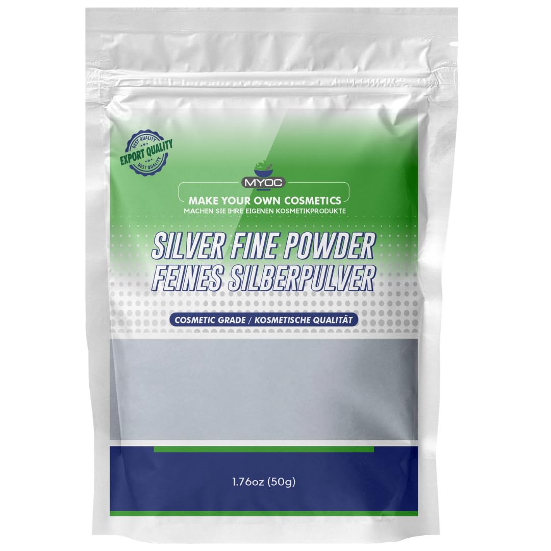 Myoc Silver Embossing Powder - 50 Gm (1.76 Oz), Sparkling Silver Fine Powder for Makeup