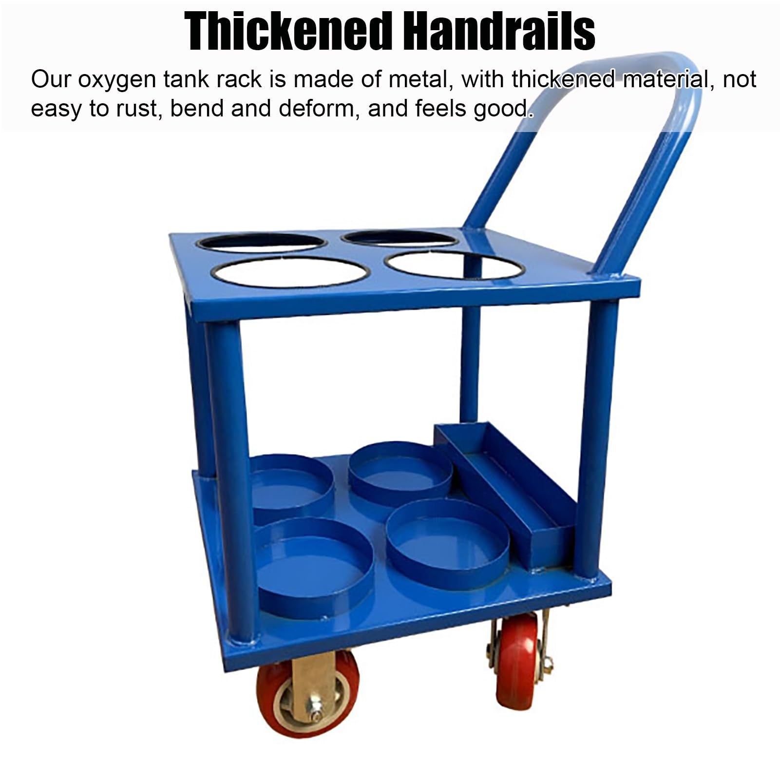 ZIMGOD Oxygen Tank Holder Welding Gas Hand Truck with Tool Slots & Handrail, Oxygen Tank Stand Mobility Trolley Holds 4 Cylinders, Factory Gas Bottle Storage Rack