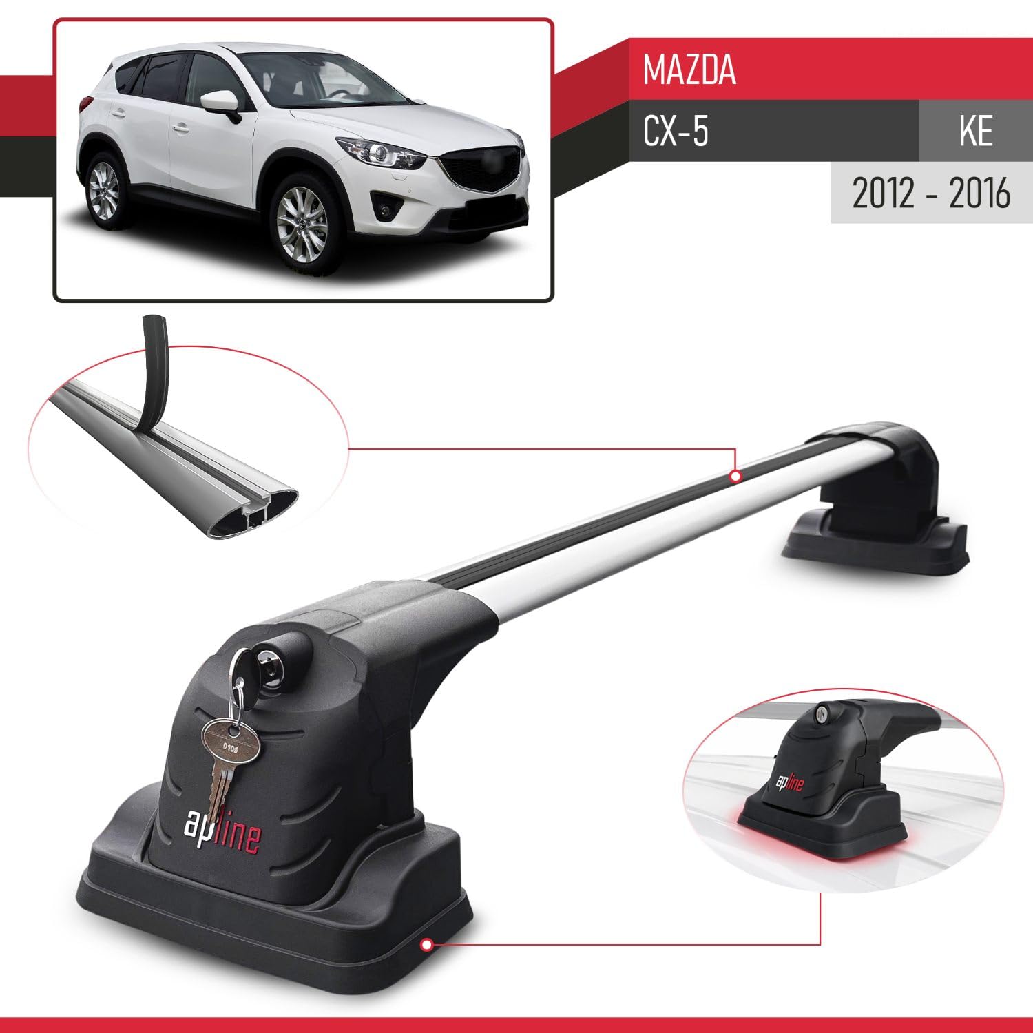 Kompatybilny z Mazda CX-5 (KE) 2012-2016 ACE-3 Model Aluminiowe poprzeczki dachowe Szary 2 szt.