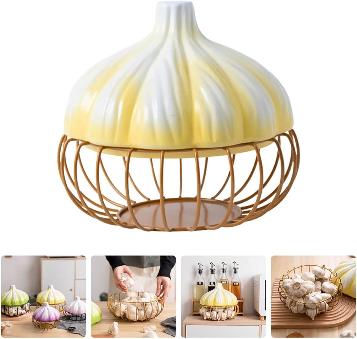 Cast Iron Garlic Roaster Garlic Keeper Storage Container: Ceramic Garlic Holder with Metal Lid Garlic Jar Storage Egg Keeper for Counter Kitchen Supplies L Berry Baskets(Size:22X20.5CM