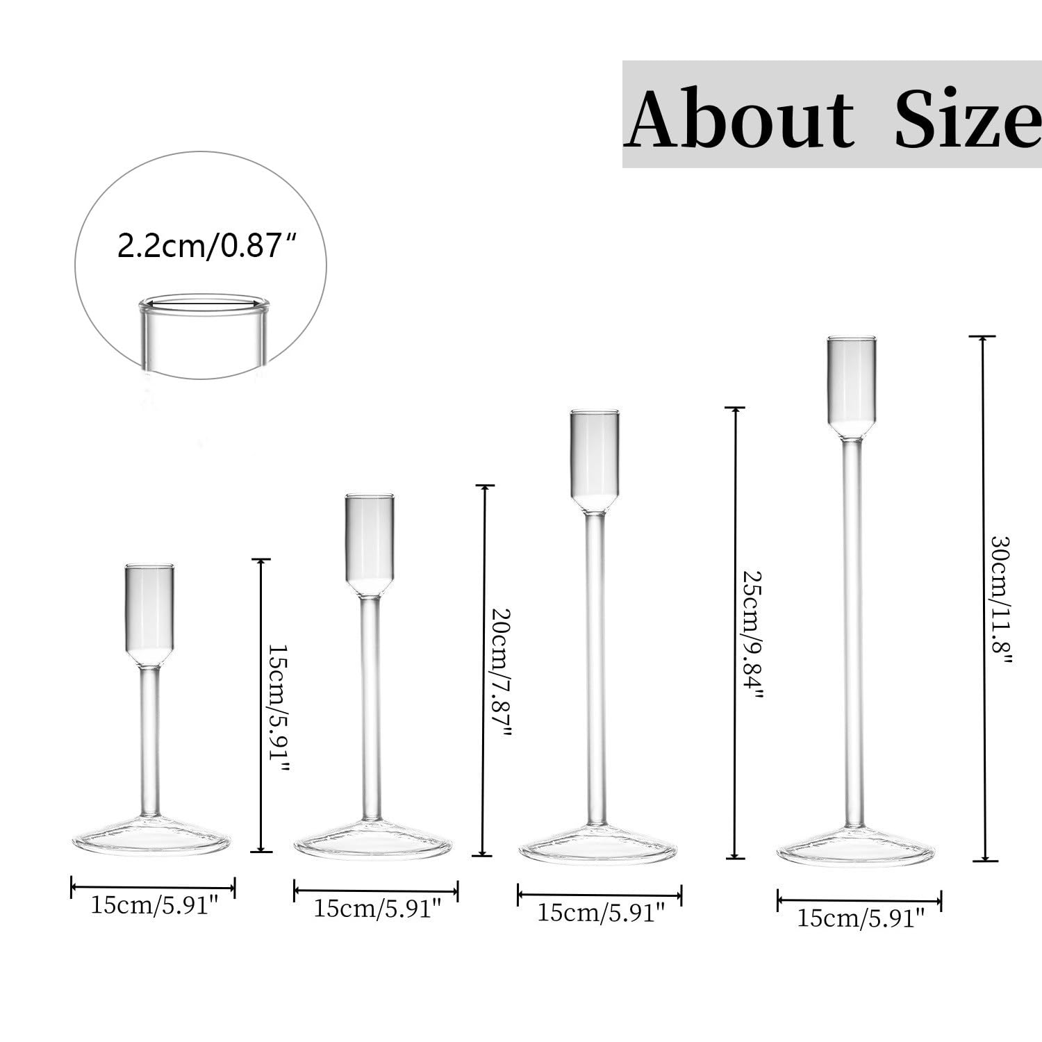 LoveCat 4Pcs Glass Candle Holders for Taper Candle Holders, Clear CandleSticks Long Holder Candlestick Holders for Table Centerpiece, Candle Sticks Holder Decor, Events Party Wedding Reception(4 pcs)