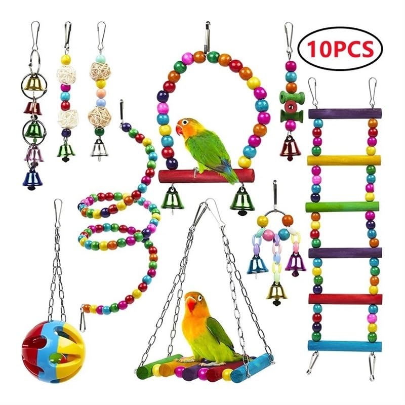 Juguetes for pájaros for periquitos, Juguetes for periquitos, Juguetes interactivos for pájaros for un Tiempo de Juego entretenido, Accesorios for jaulas de pájaros(10Pcs)