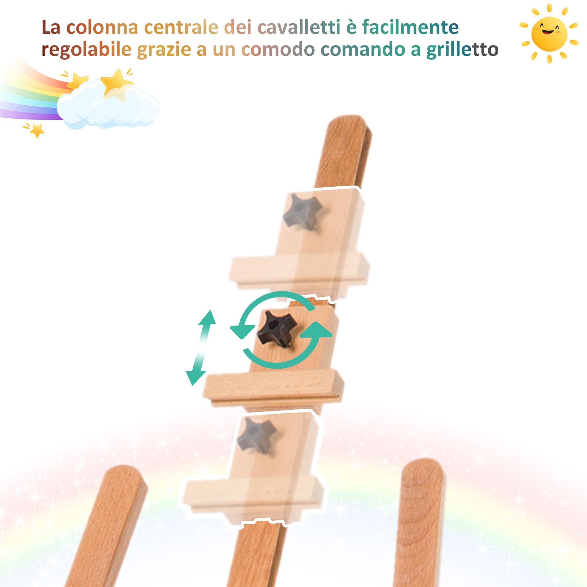 HOMCOM Cavalletto per Pittura a Treppiede 65x44x174-230 cm Colore Legno