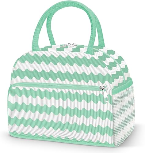 Miniatura 29 de Coobiiya Bolsa de almuerzo para mujeres y hombres, lindas bolsas de almuerzo de corduroy con aislamiento térmico reutilizables, bolsa de almuerzo de