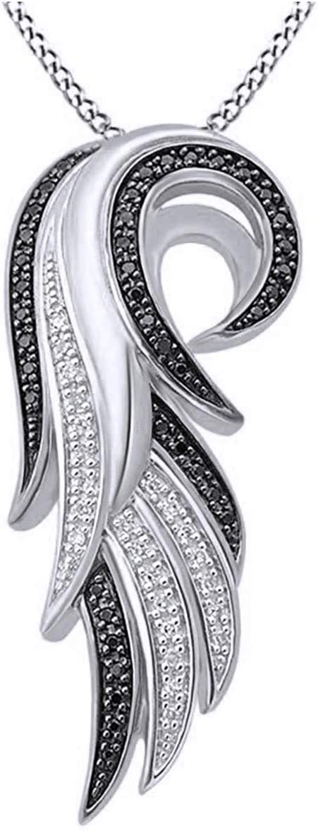 White & Black Natural Diamond Angel Feather Wing Pendant in 14K Gold Over Sterling Silver (0.2 Ct)