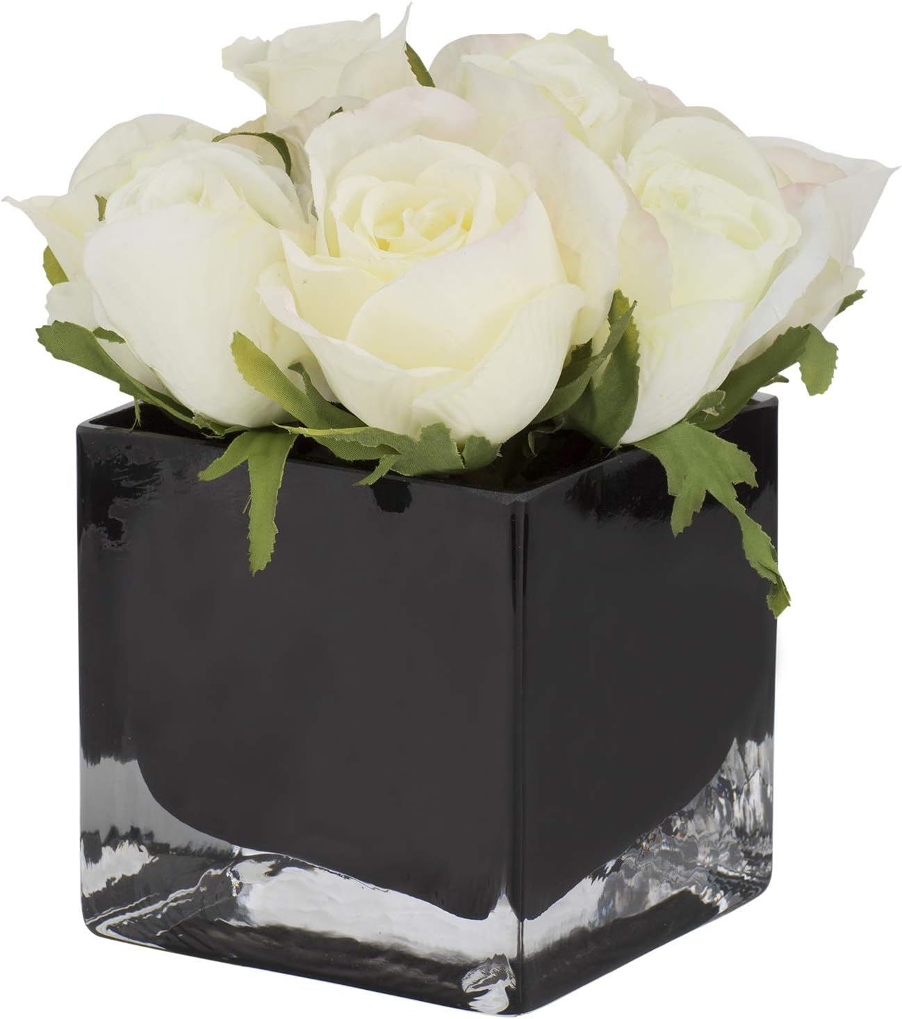 Aufora Potted Artificial Roses Vase, White/Black, 34 cm