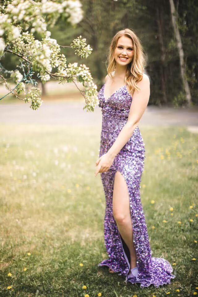 Spaghetti Straps Sequin Prom Dresses 2025 Mermaid Formal Evening Gown V Neck Sparkly Party Dress with Slit3