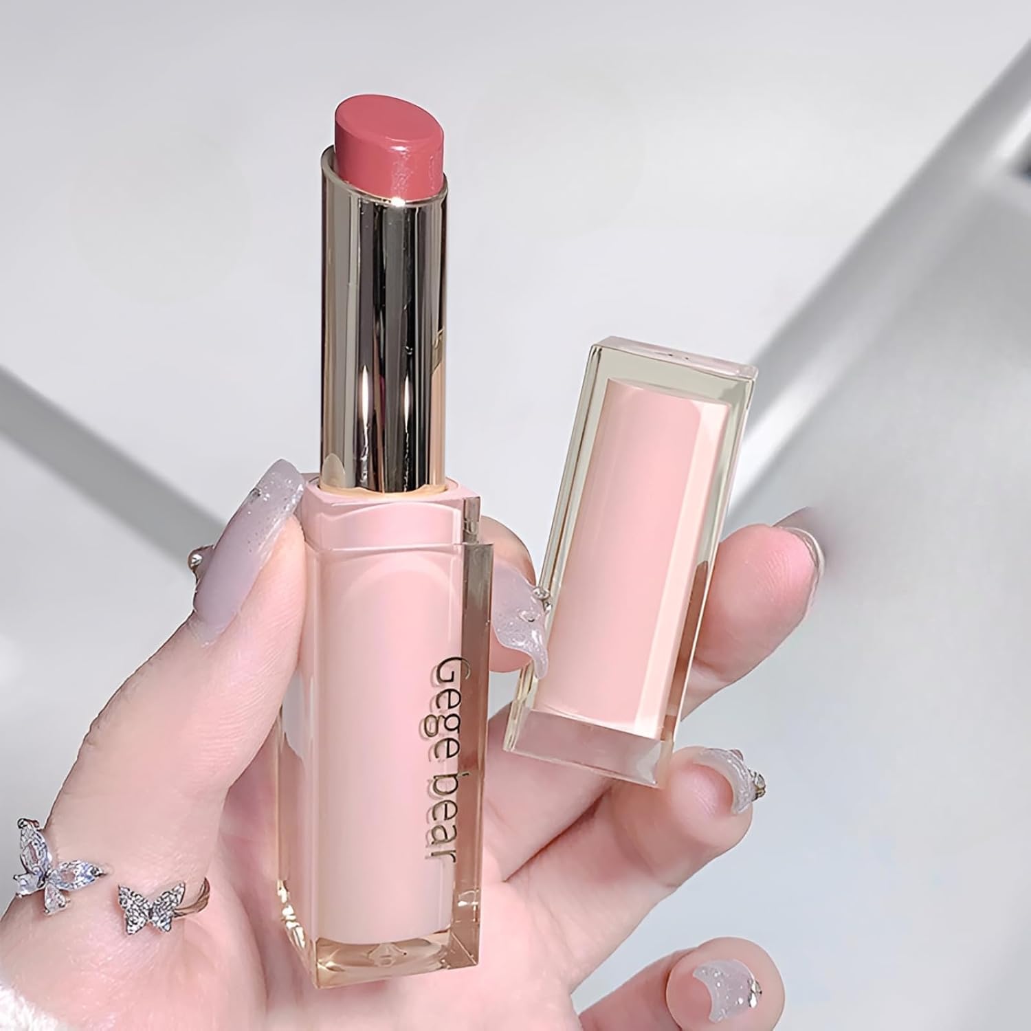 Gege Bear Smooth Water Gloss Lipstick | Featherlight Hydrating Formula | Versatile Shades Including Warm Nudes to Vibrant Pinks & Rich Red | Buildable Sheer-to-Medium Pigmentation | Mirror Glass Shine Finish | Perfect Glossy Look For Women (02# Neighbor Girl, 3.8g)-image-47