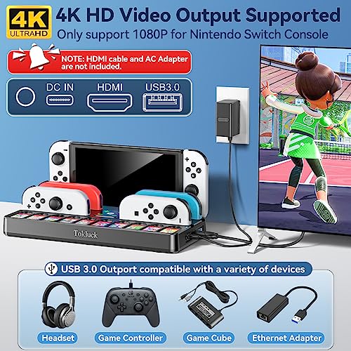 Switch Docking Station for TV with Controller Charger, Replacement for Switch TV Dock with HDMI Adapter, SW Base Station Portable Charging Dock with 10 Game Slots NES Console