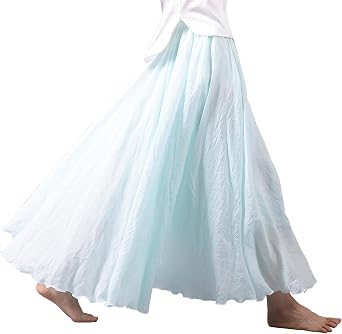 Womens Elastic Waist A Line Long Maxi Cotton Linen Skirt Bohemian Soft Lined Swing Skirt