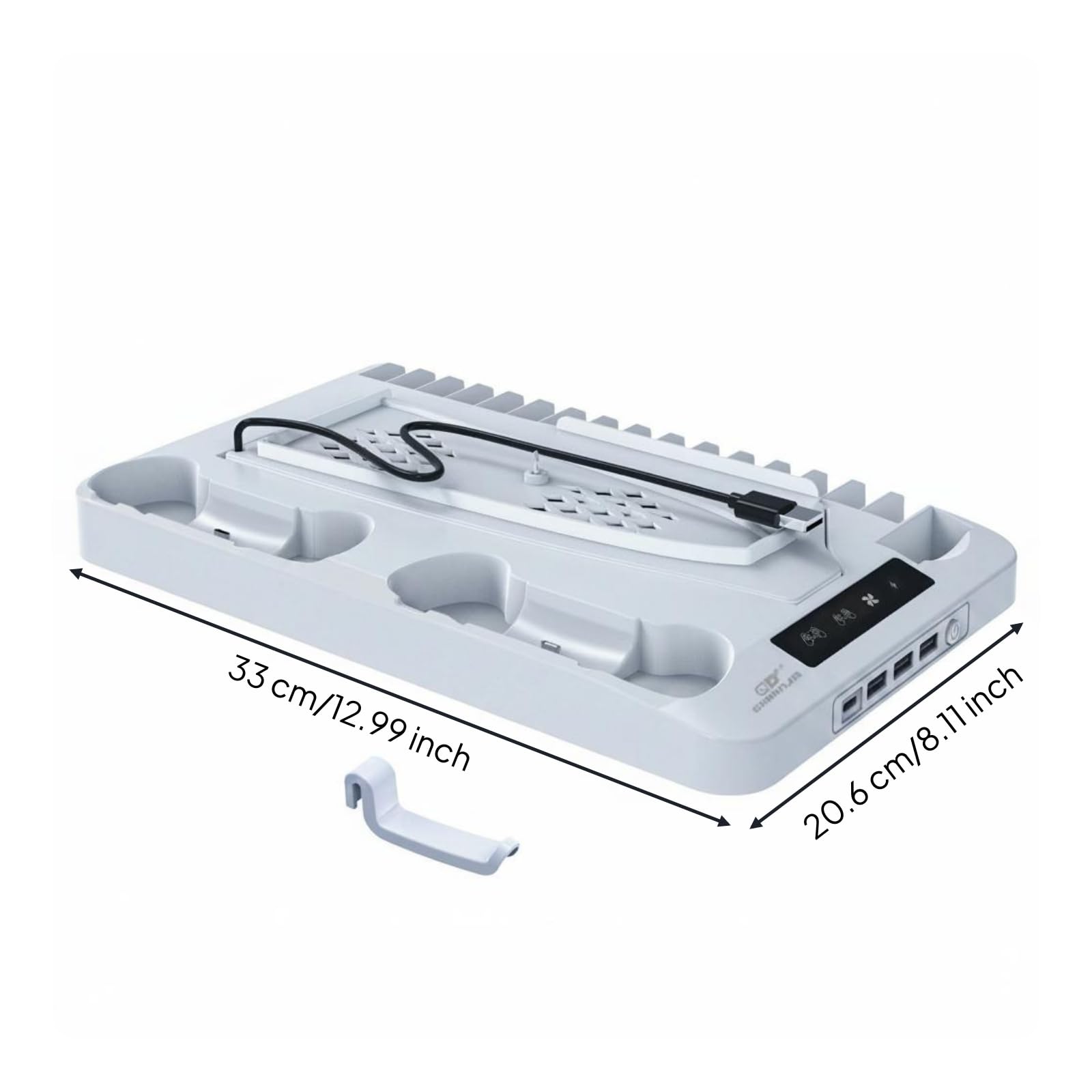 Stazione PS5 con Ventola Design Salvaspazio Base di Raffreddamento PS5 Materiale Dock di Ricarica Doppio Controller per Giocatori, Bianco, Bianco