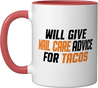 Nail Tech, Funny, Will Give Nail Care Advice For Tacos Ceramic Mug, Red/White