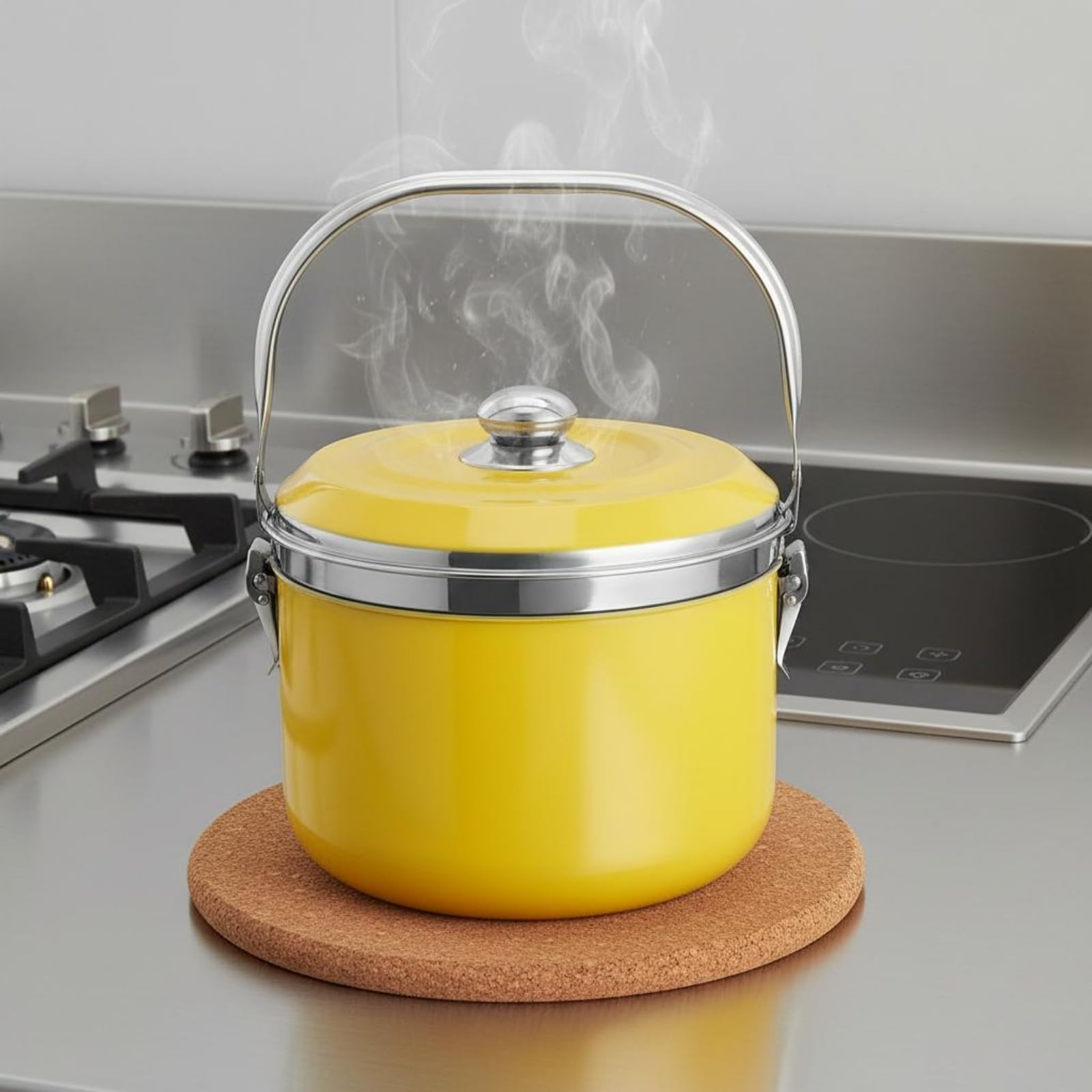 Pentola Termica Pentola a Cottura Pentola Isolante Contenitore Termico Pentola da Stufato con Tenuta Del Calore E Coperchio Doppio per Servire Pasti, Giallo, 9 L