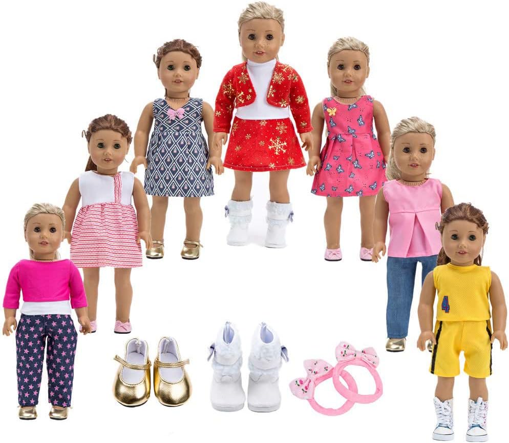 Howona 18 inch Doll Clothes Gift Girls - Include 7 Set Toys Doll Outfits + 2 Pairs Shoes Accessories fit American