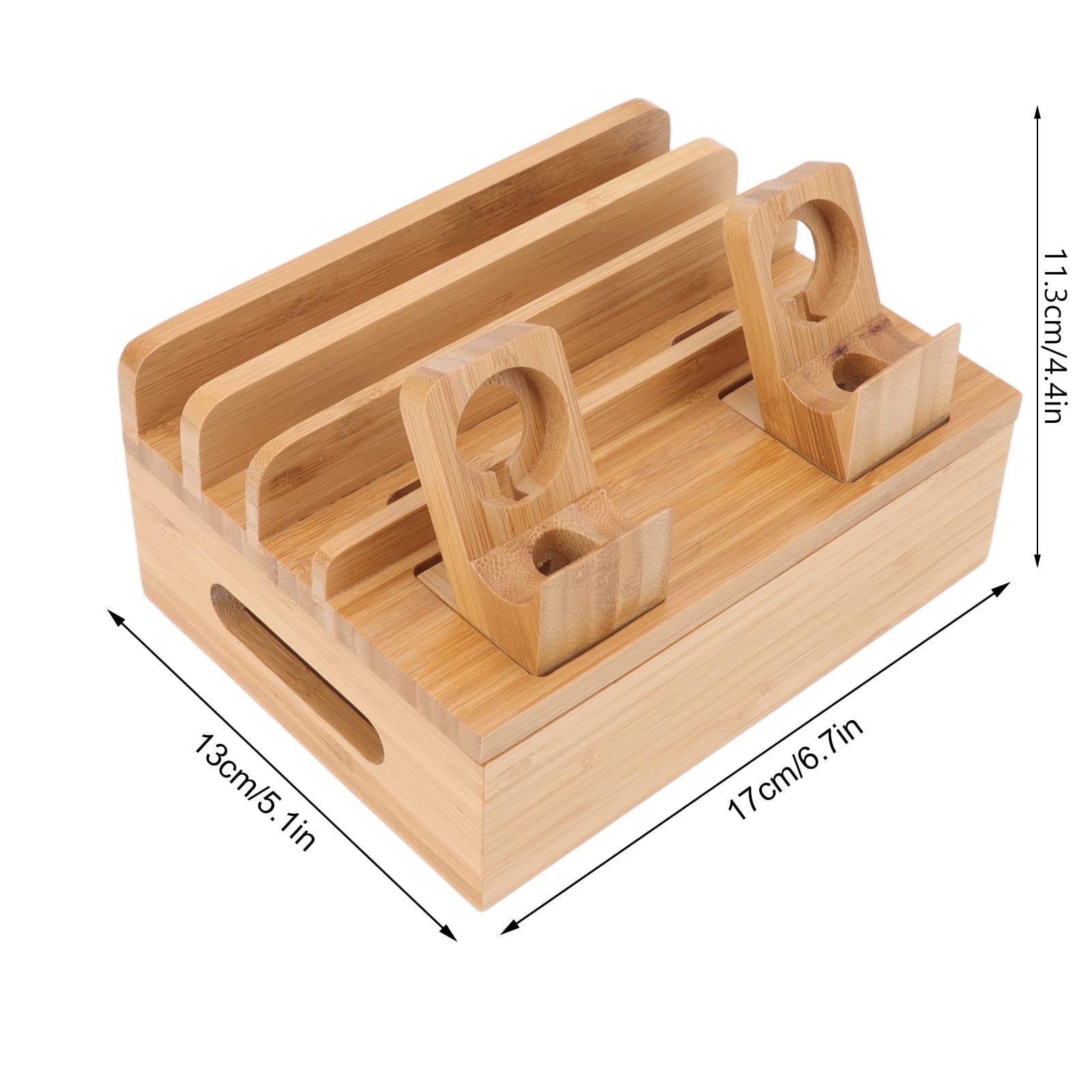 Stazione di Ricarica in Legno per Telefono e Tablet 5 Porte USB Multi-Charger Docking Station Organizer Compatto con Slot per Orologio Intelligente Compatibile con iOS e Android