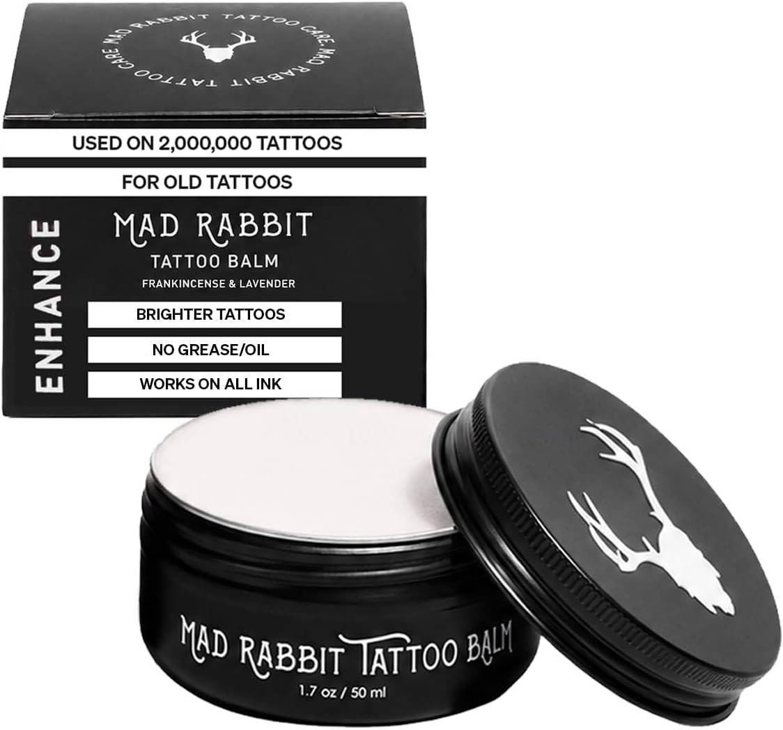 Mad Rabbit Tattoo Balm & Aftercare Cream, Frankincense & Lavender, 1.7 oz | Revives Old Tattoos, Hydrates New Tattoos, Made With Clean Ingredients + Petroleum Free, Daily Tattoo Lotion Moisturizer