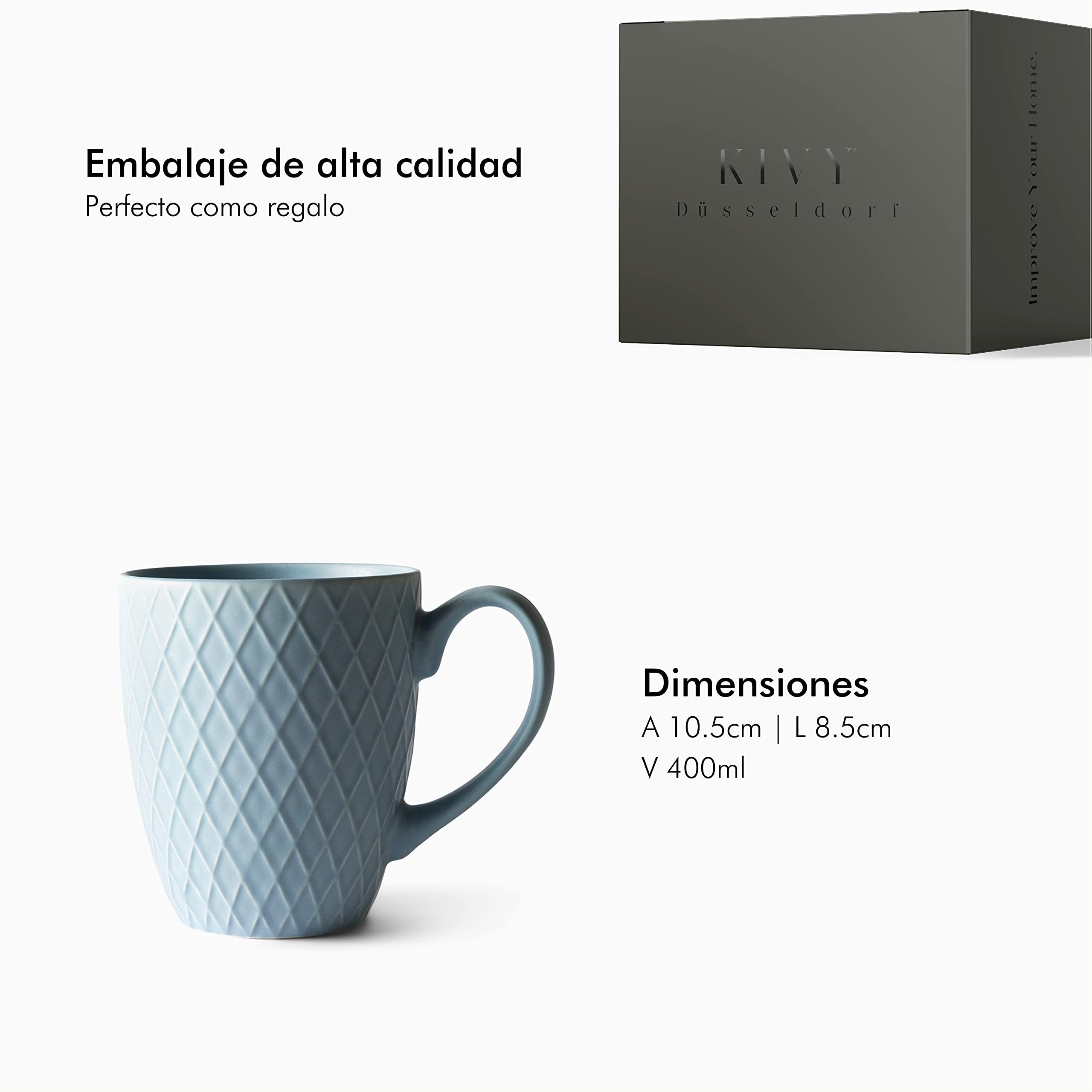 KIVY Tazas de Cerámica [6x400 ml] –con Asa Grande -Tazones Desayuno – Coffee Mug - Juego de Cafe Moderno