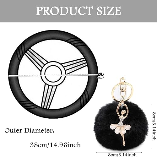 Miniatura 5 de ZYNQACC Juego de 4 fundas esponjosas para volante con funda para freno de mano, funda para palanca de cambios y llavero de felpa de lana sintética