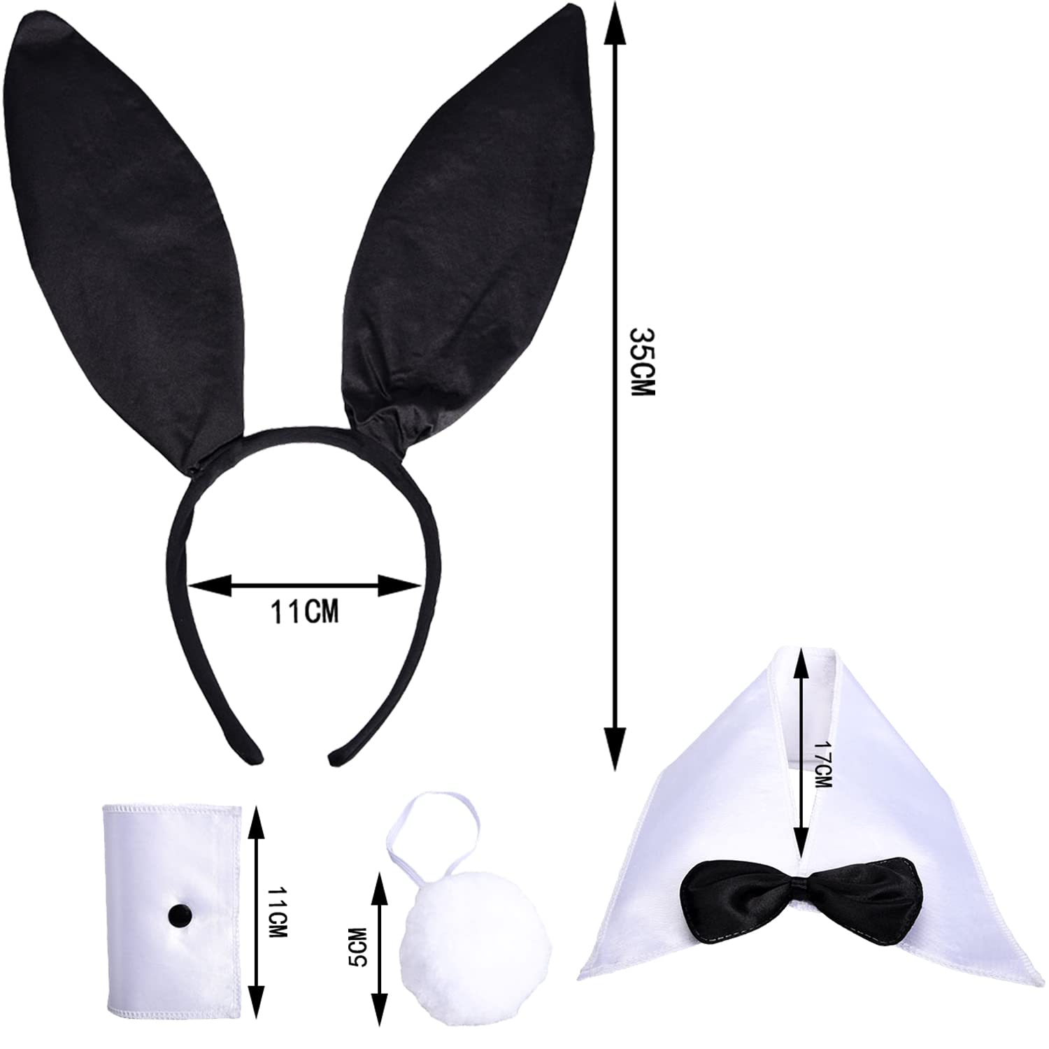 Lezevn 10 Pieces Bunny Costume Set Black Bunny Ears Cosplay Set Rabbit Ear Headband Bow Tie Cuffs Tail for Halloween Cosplay Party - Image 4