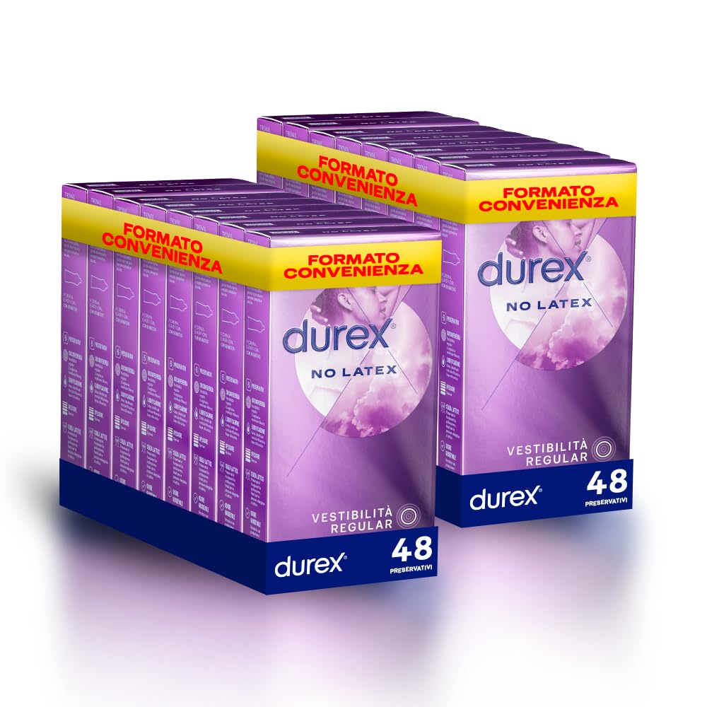 Durex No Latex, Preservativi Senza Lattice, 96 Preservativi, 16 confezioni da 6 Profilattici