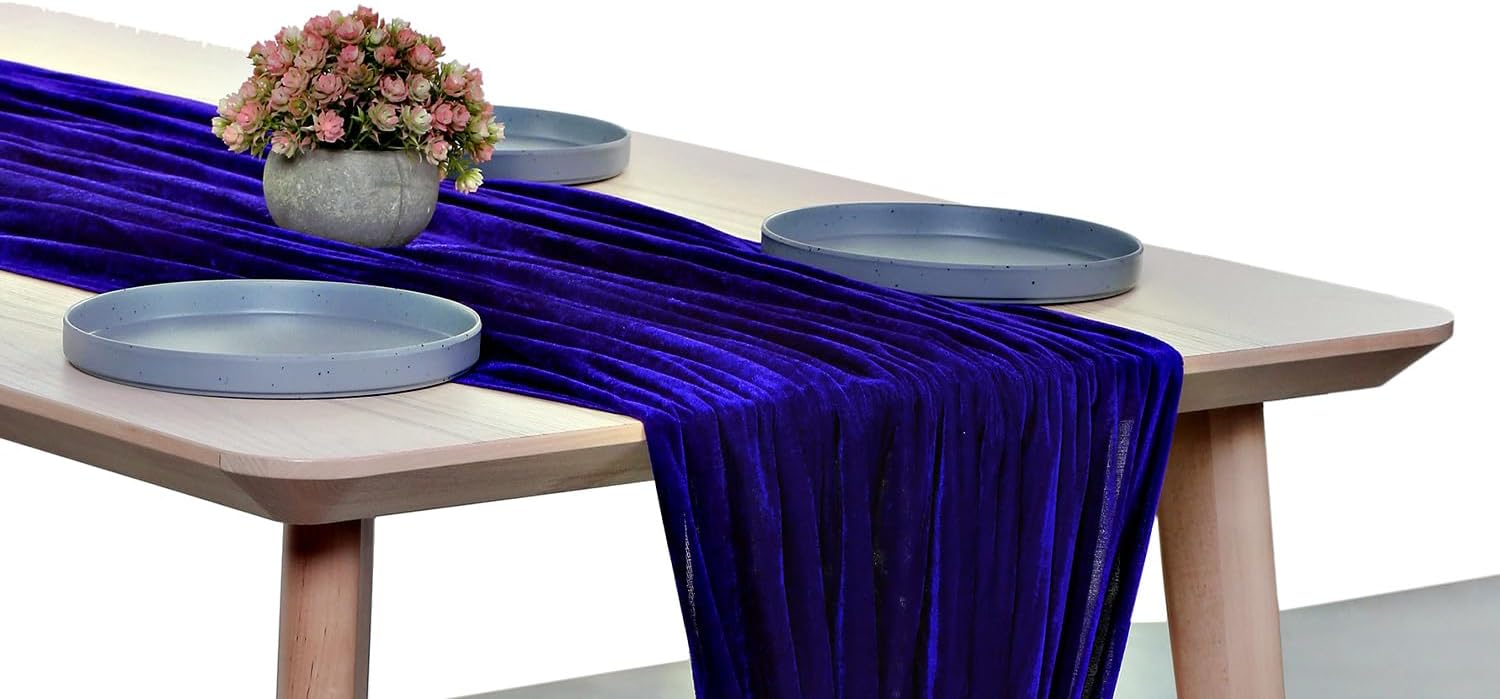 MDS 12 Pack 10ft Velvet Table Runner 29 x120 Inches Long Wedding Runner Romantic Rustic Table Runner for Wedding Decorations, Birthday Parties, Bridal Shower Party Arch Decor – Royal Blue